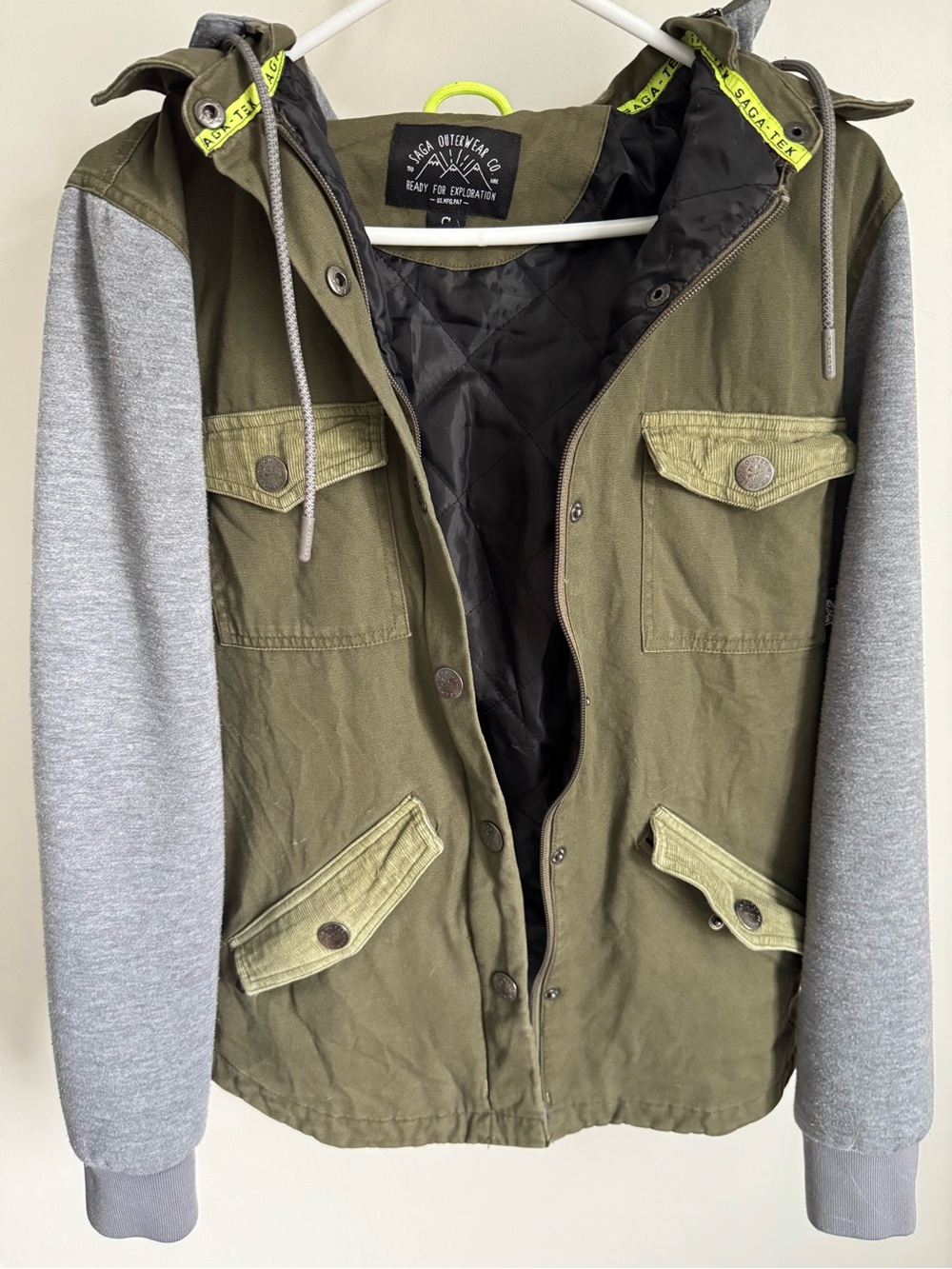 Saga Outerwear Olive Green & Gray Ski Jacket with Hood